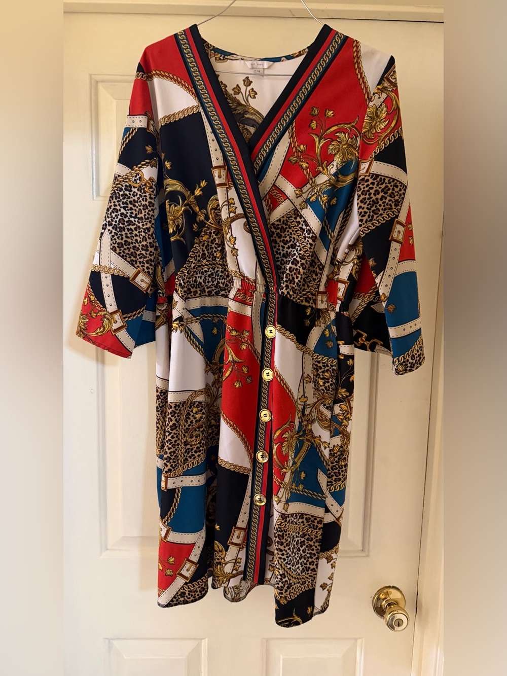 EST. 1946 ( Cato) Baroque Chain & Leopard Print Button-Front Dress – Size Mediu - Picture 5 of 11